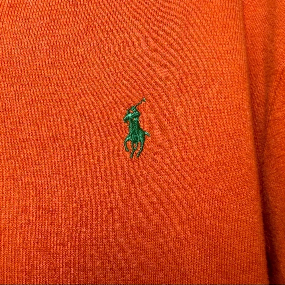 Polo Ralph Lauren Sweater Men's XL 100% Pima Cotton Orange Blue Pony V-Neck EUC - Picture 6 of 9